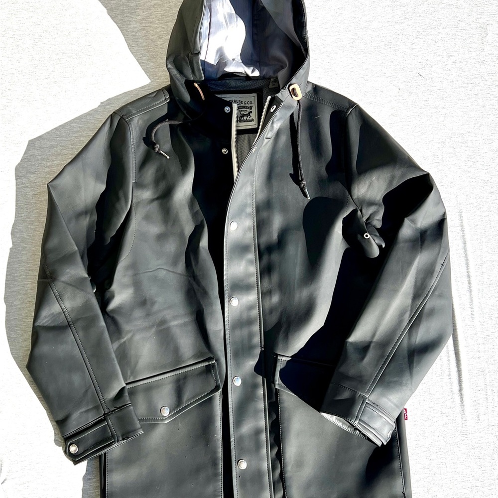Levi's Men's Rubberized Rain Parka Jacket Black Size Small Waterproof